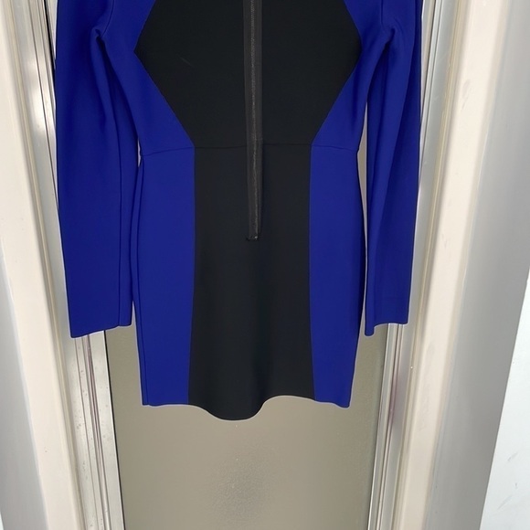 BCBGMAXAZRIA Ribbed Two-Tone Bodycon Mini Dress in Blue/Black - Picture 7 of 16